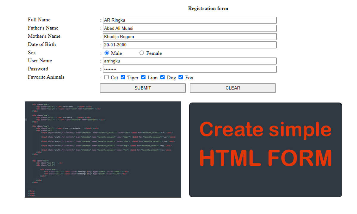 HTML Form with CSS. Just simple design for easy learn.