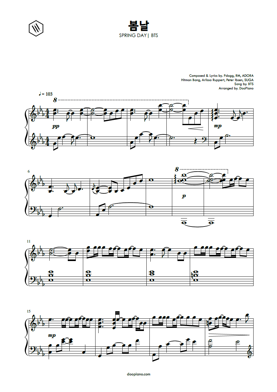 Piano sheet music letters, easy piano sheet music, piano music notes, . Bts Spring Day Doopiano