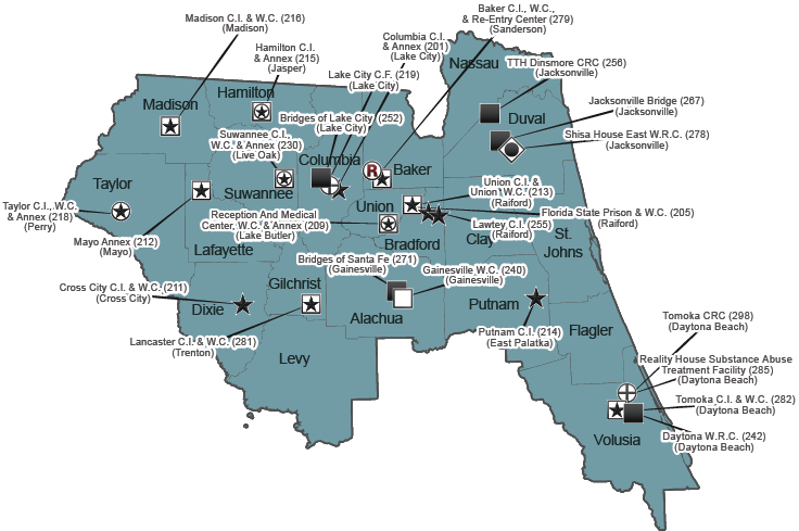 Mapa De Prisiones De Florida Castigados Por Buscar Un Cambio Region2 Facilities 