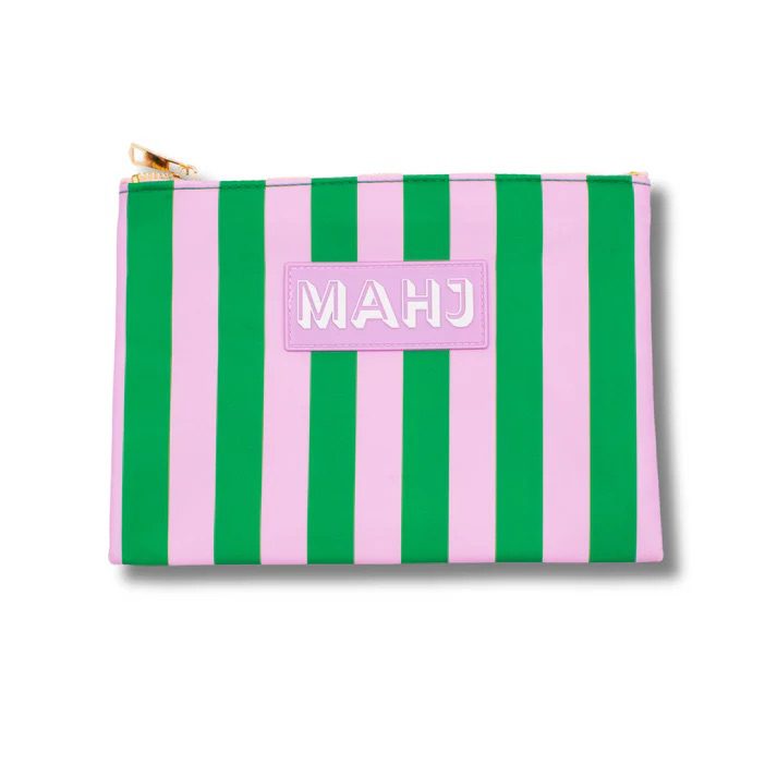 Premium Mahjong Card & Accessory Bag – Stripes- Purple & Green Card & Accessory Bag
