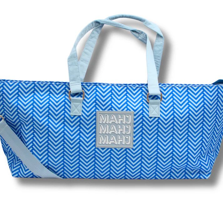 MAHJONG TOTE BAG | Wide with Zipper Closure – Arrows- Blue Tote Bag