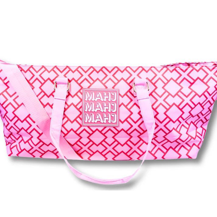 MAHJONG TOTE BAG | Wide with Zipper Closure – Geometric- Pink Tote Bag