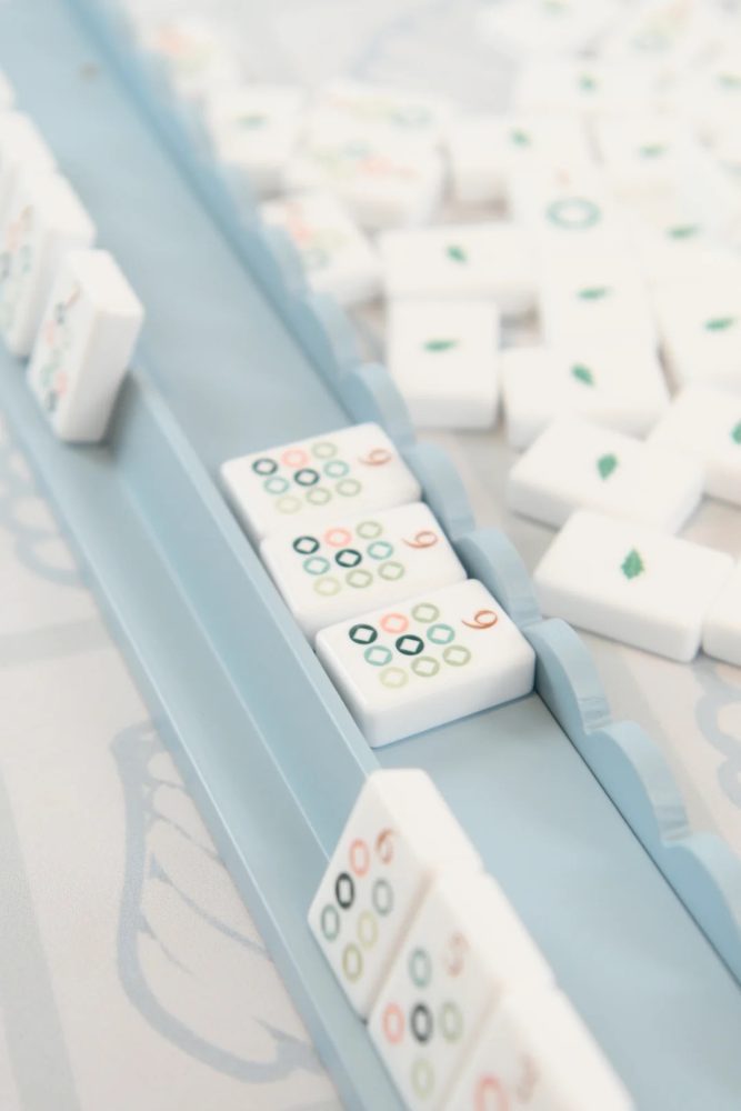 Powder Blue Scalloped Wooden Mahjong Racks