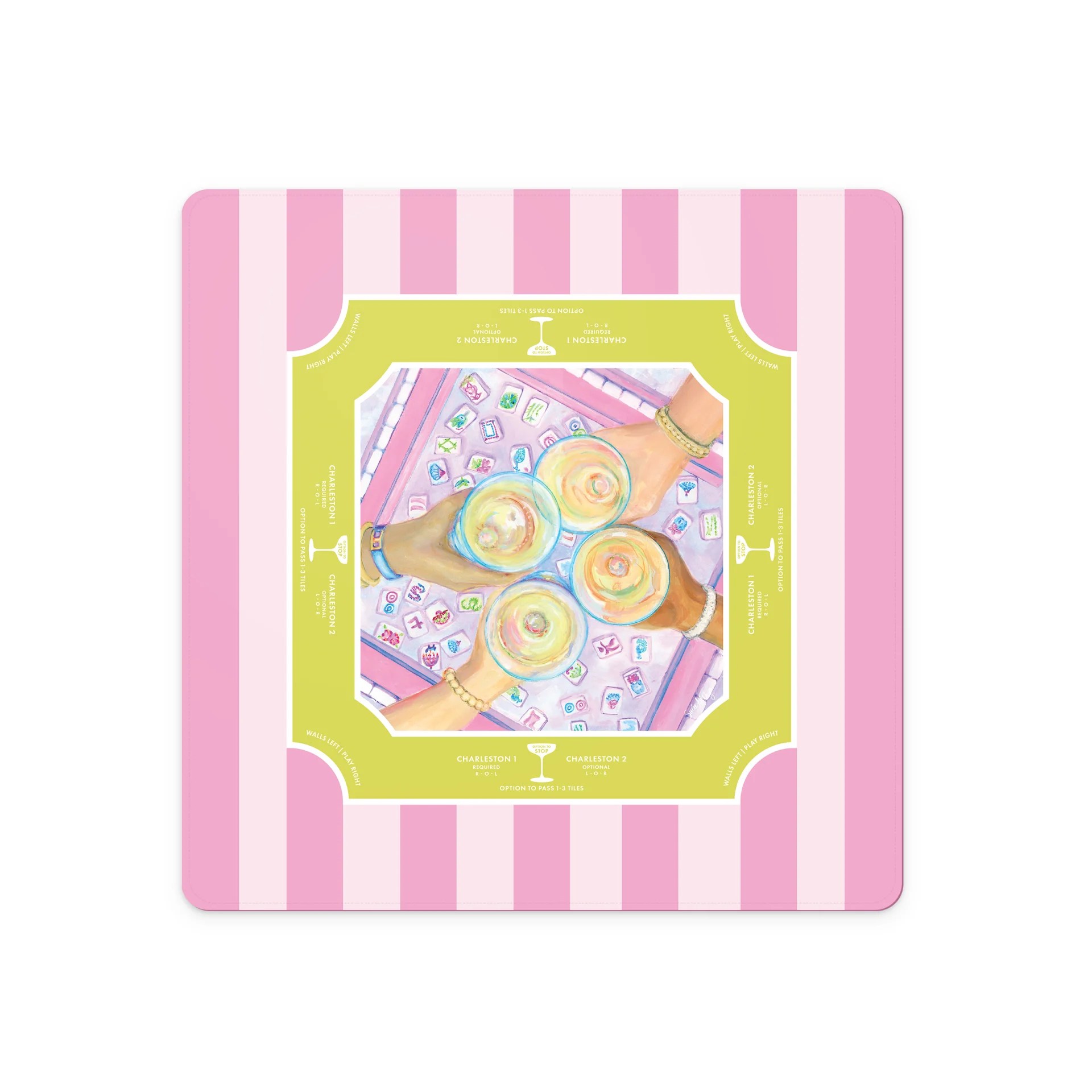 Bird Bam Cheers pink and green mahjong mat by Soirée All Day