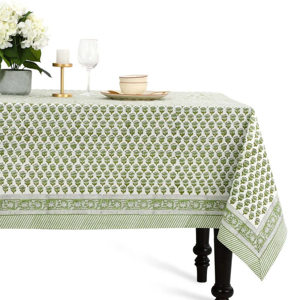 Cotton Block Print Tablecloth – Emerald Green