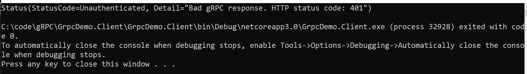 gRPC Authentication client error