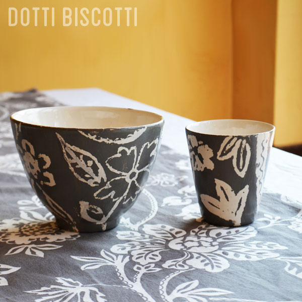 Grey & White Floral ceramic bowl (Available: 3) and cup (Available: 12)