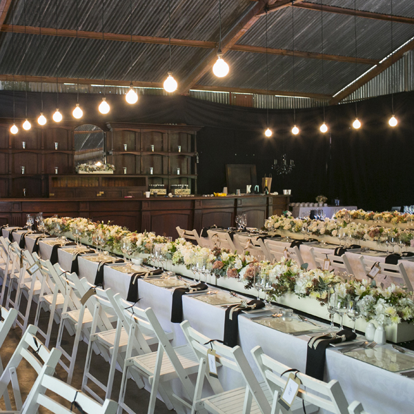 String of hanging lights with large exposed bulbs. Available: XXX