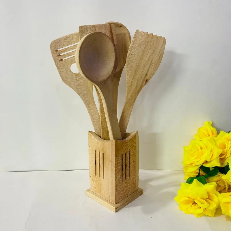 Wooden Spoon Set White with Jar