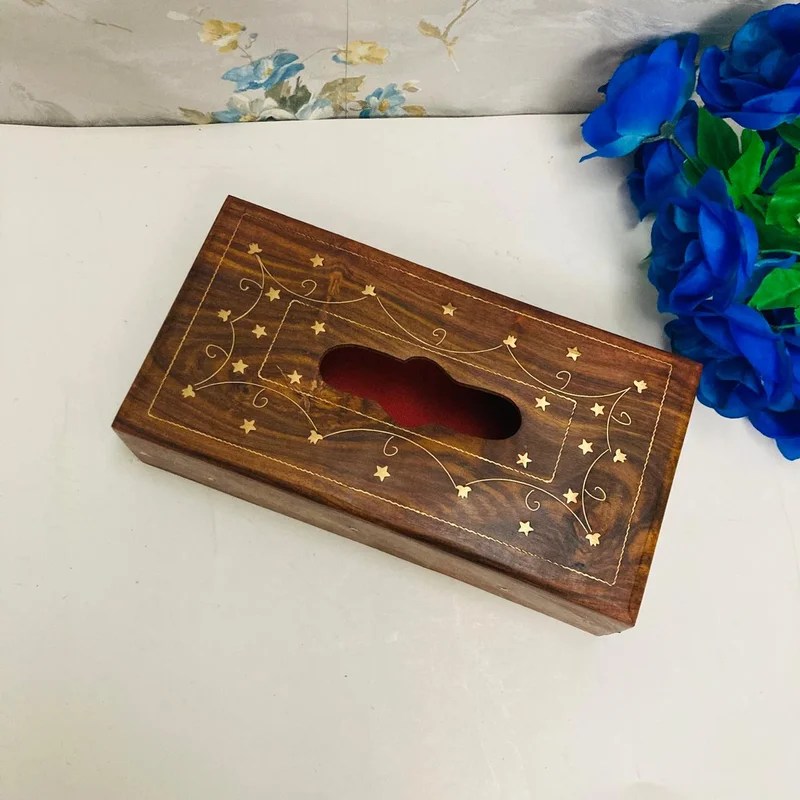 Wooden Tissue Box - Brass