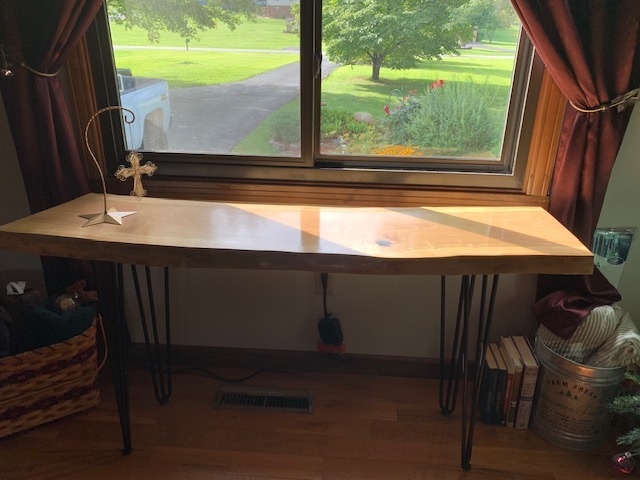 Wild Cherry Window Table with 26″ Hairpin Legs | Double Edge Sawmill, LLC