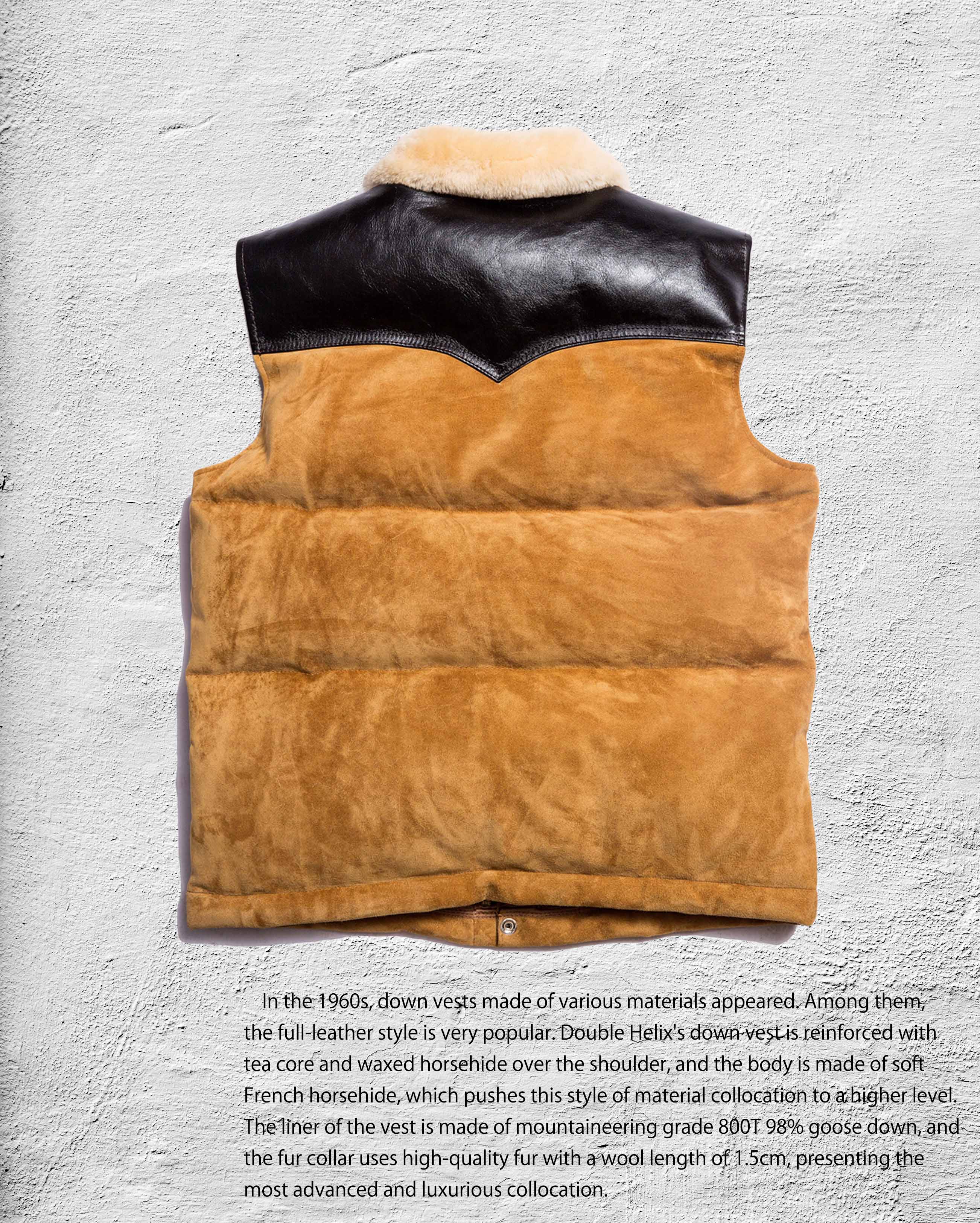 The Boxer Vest Mouton Collar Black&Beige - DOUBLE HELIX