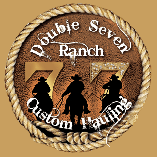 Double Seven Ranch Custom Hauling circular rope logo on a warm tan background.