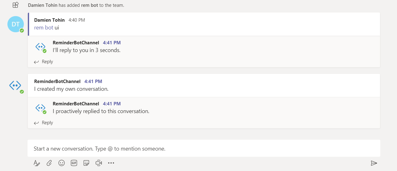 Proactive message bot with the Microsoft Bot framework v4 in c# demo