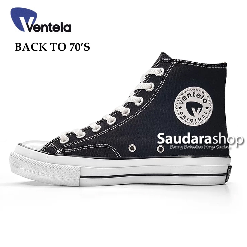 Jual sepatu ventela back to 70's black white high / sepatu ventela 70s