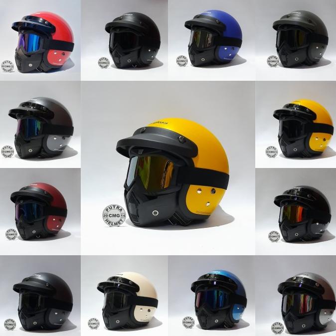 Jual promo paket helm cargloss retro google mask / helm retro