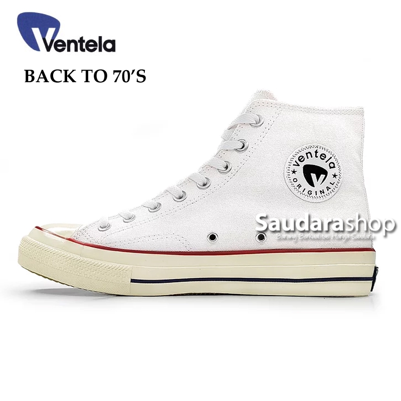 Jual sepatu ventela back to 70's white high / ventela 70s dark white