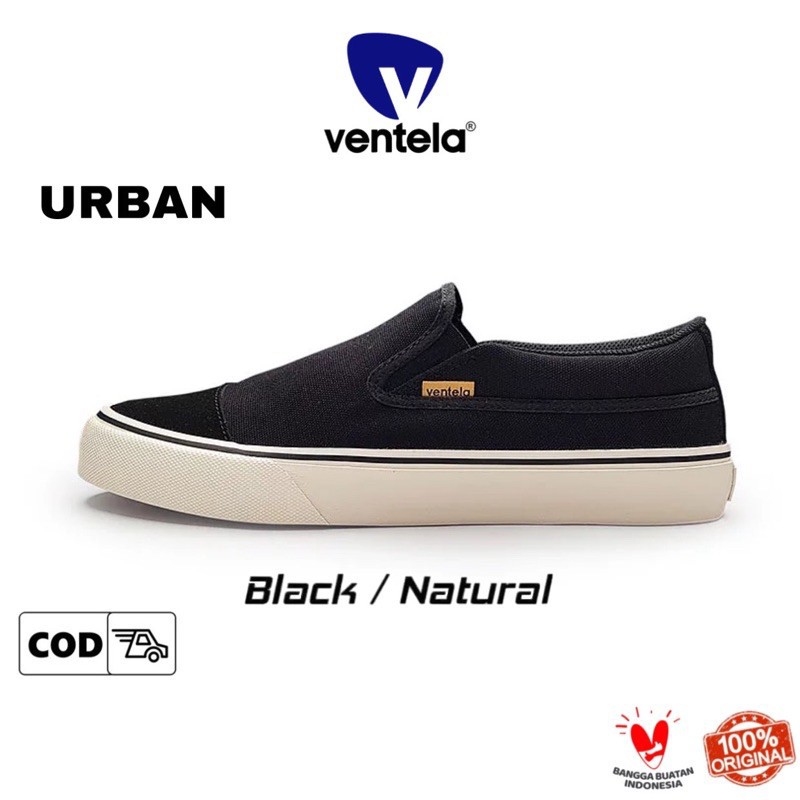 Jual sepatu ventela urban slip on black