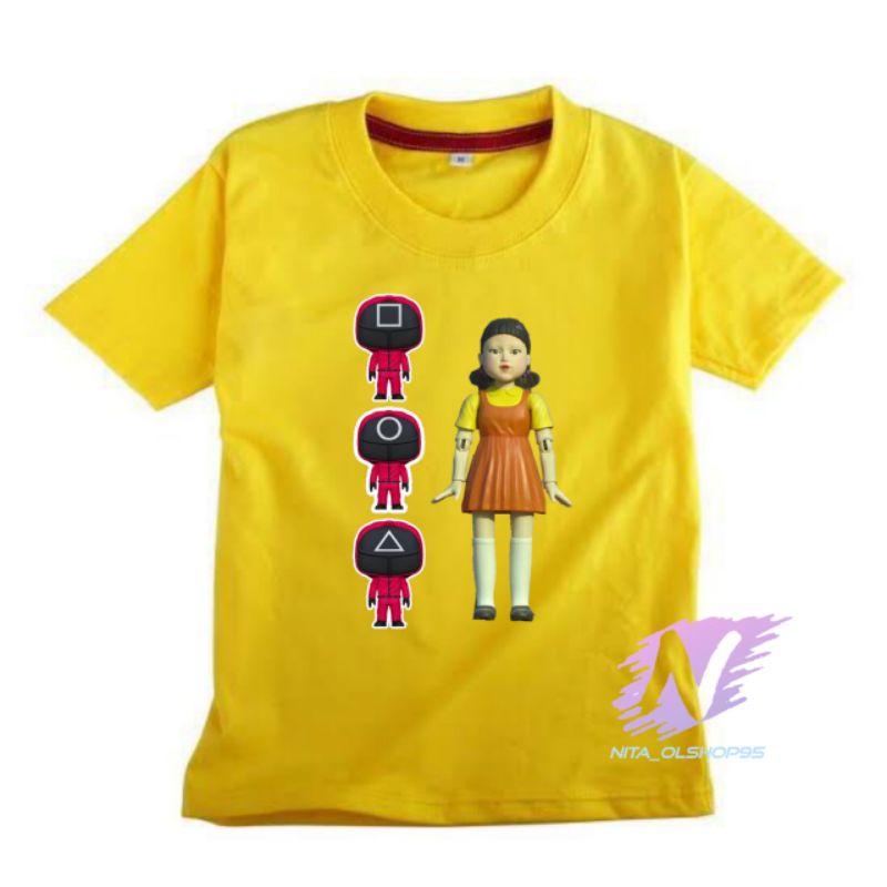 Jual kaos anak squid game gambar boneka squid game