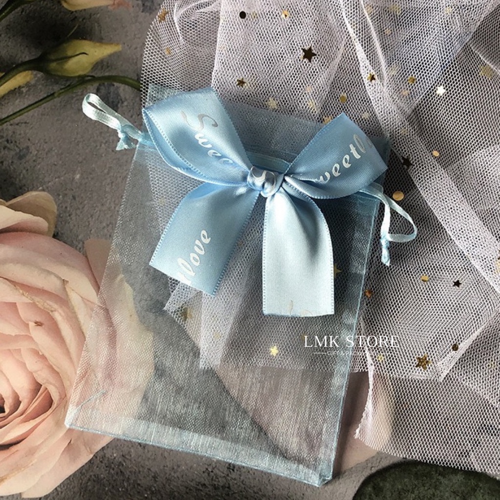 Lmk colorful wedding drawstring ribbon gift bag gauze goodies bag