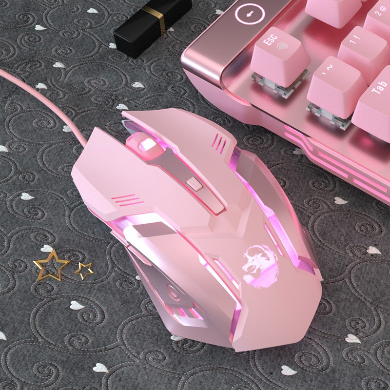 Pink Gaming Mouse Wired Mechanical Light Backlight Mause USB For Girl