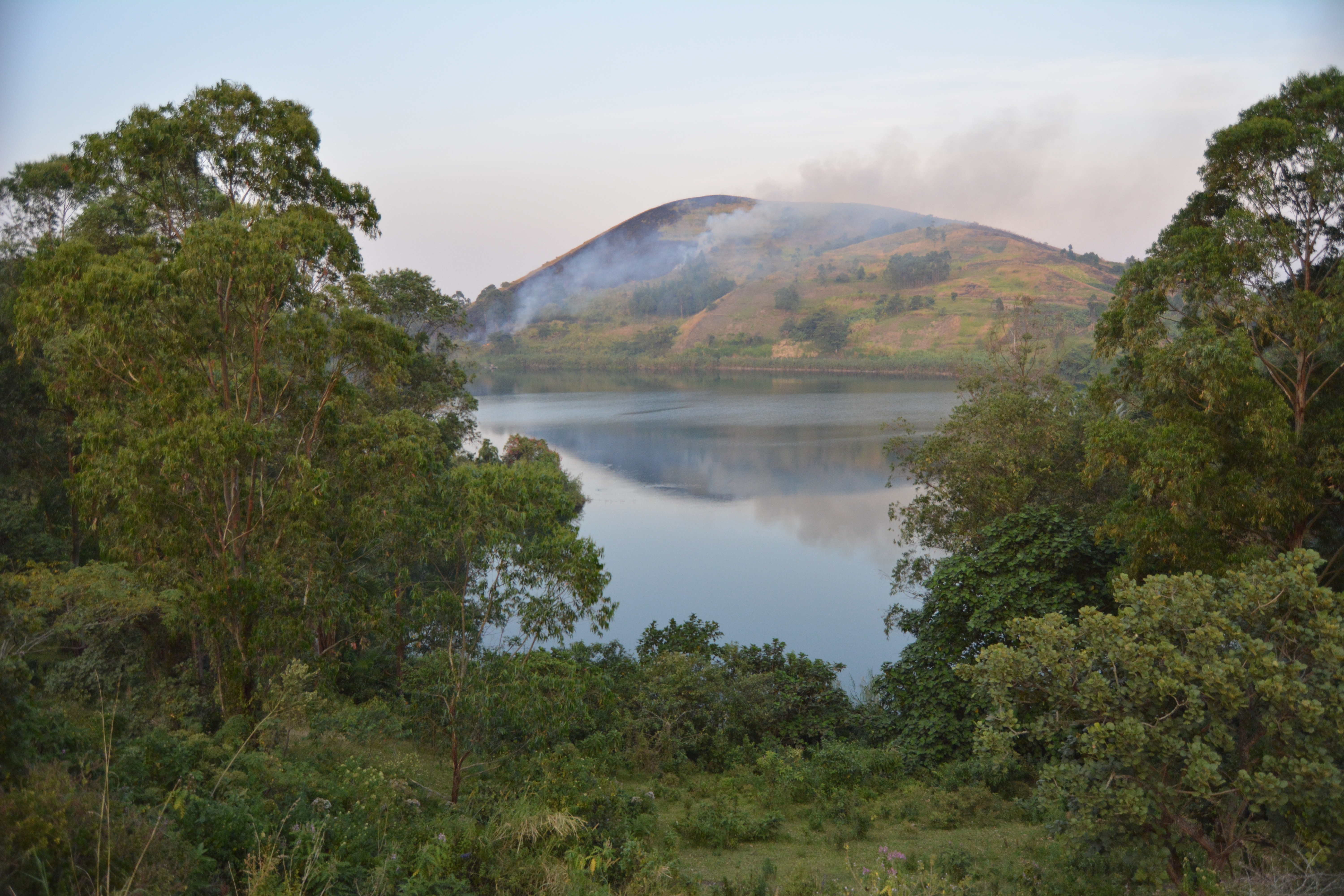 A crater lake and a controlled burn