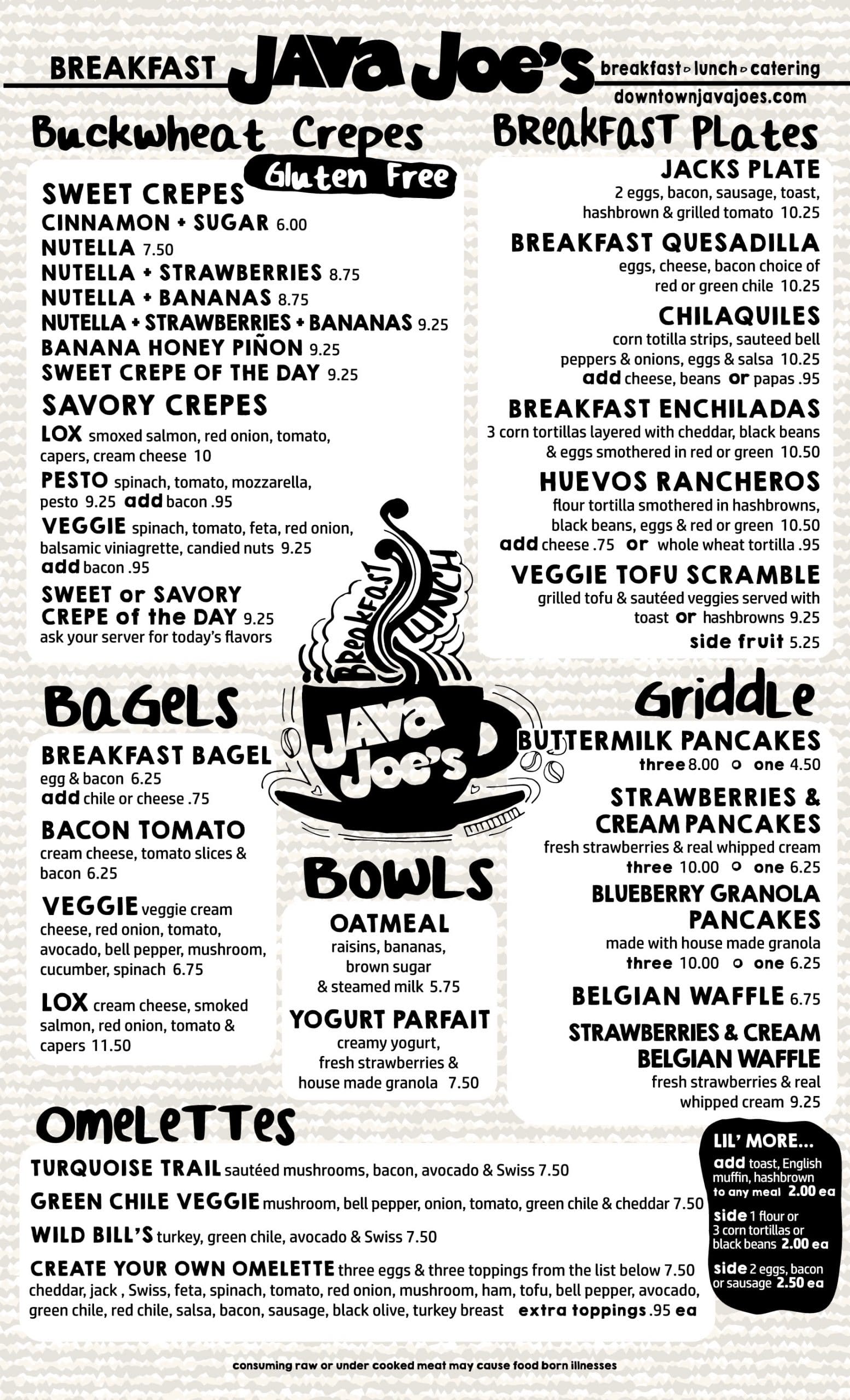Menu Downtown Java Joes