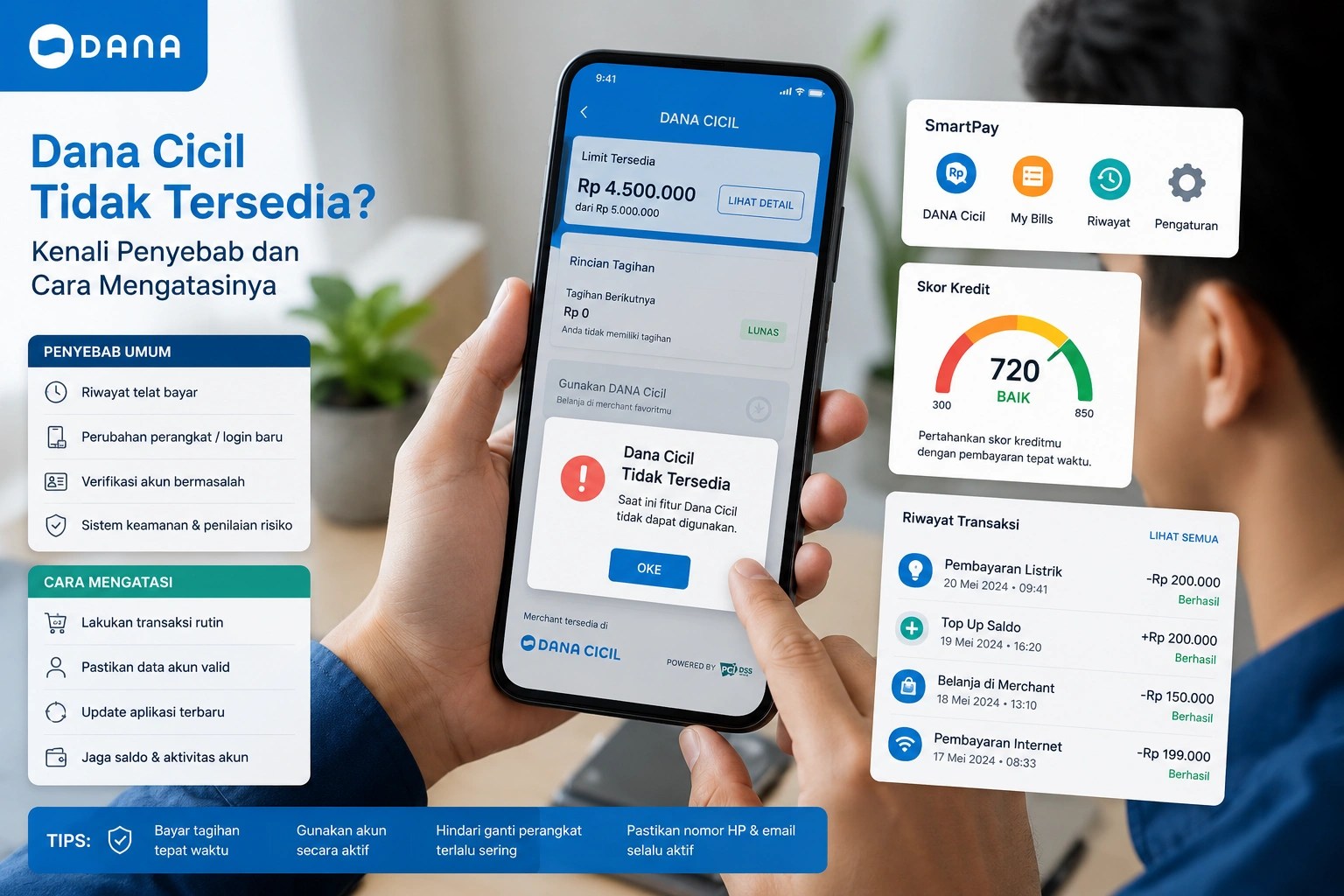 Tampilan fitur Dana Cicil yang tidak bisa digunakan meski limit masih tersedia.