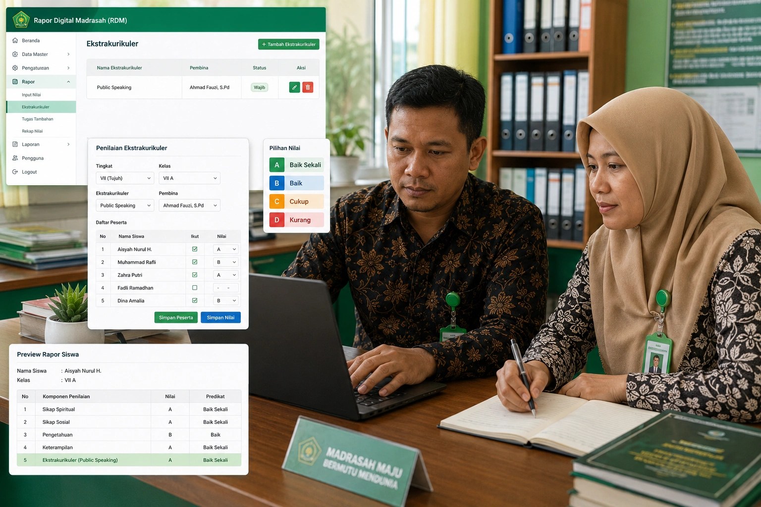 Operator madrasah menginput nilai ekstrakurikuler pada aplikasi Rapor Digital Madrasah (RDM).