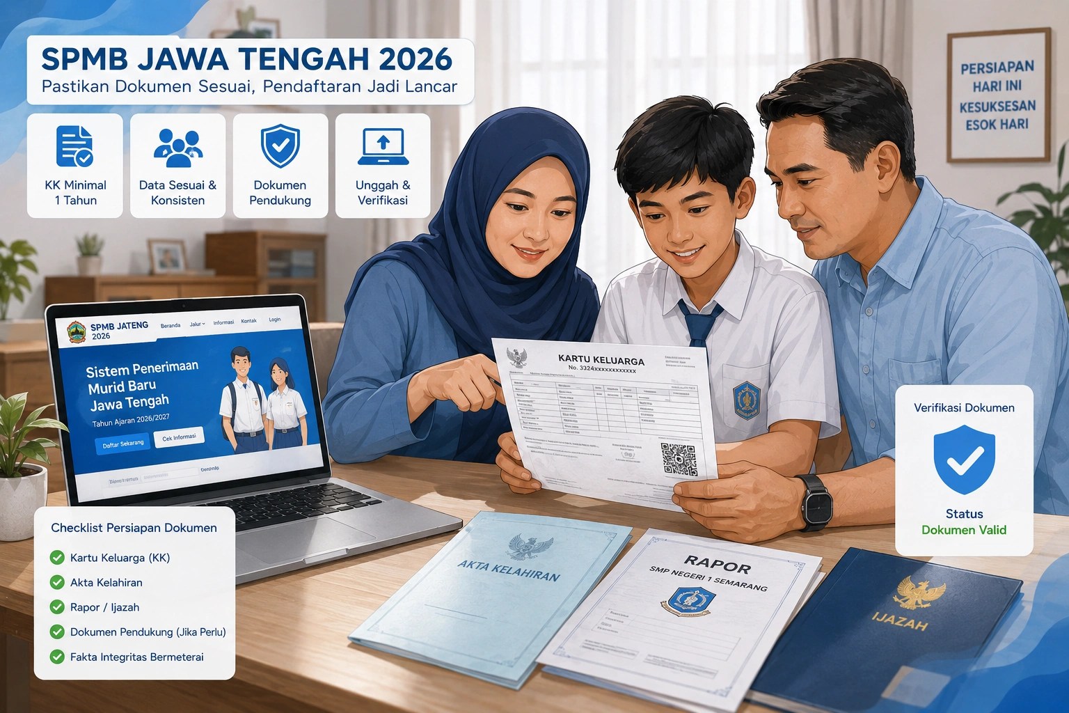 Orang tua memeriksa Kartu Keluarga untuk persiapan pendaftaran SPMB Jawa Tengah 2026.