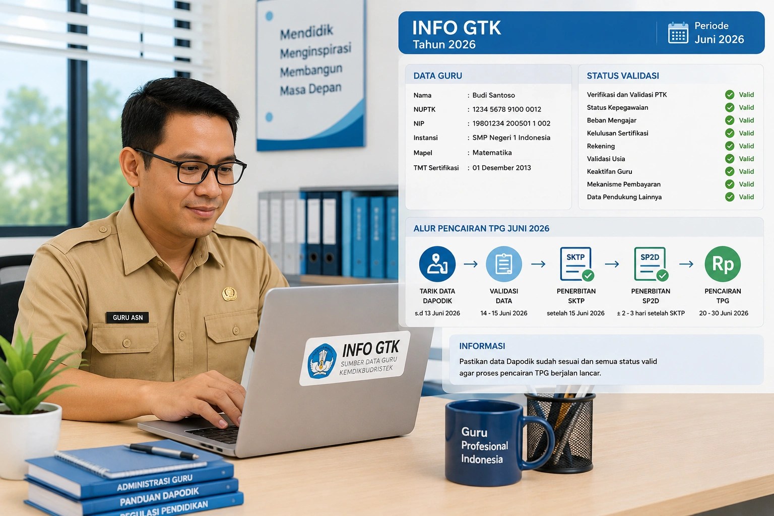 Guru ASN memeriksa Info GTK dan data Dapodik untuk pencairan TPG Juni 2026.