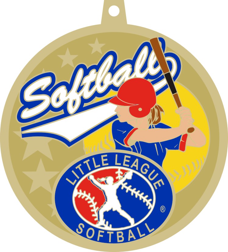 L-881-G 2.5" LITTLE LEAGUE SOFTBALL MEDAL- ANTIQUE GOLD (LIMITED QUANTITY)