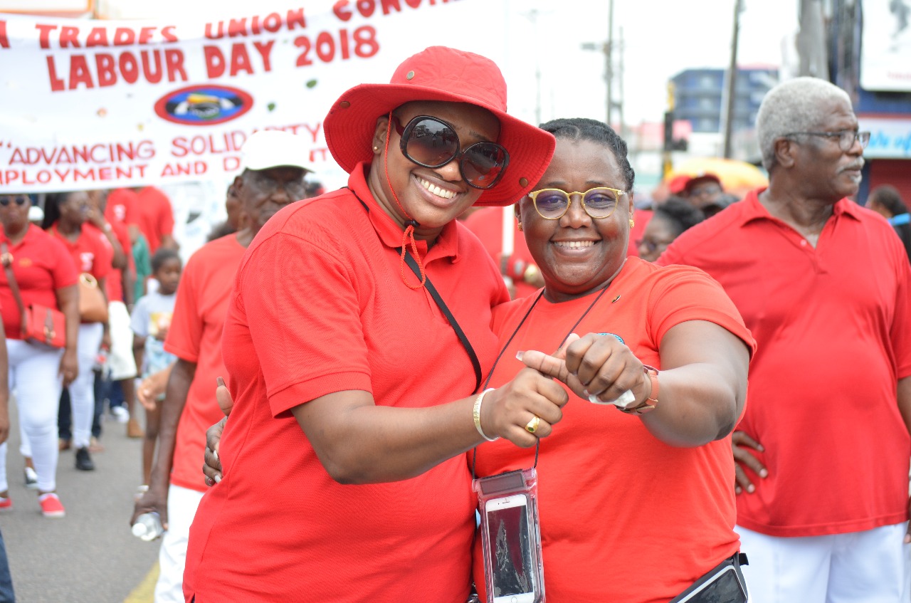 Ministers Annette Ferguson and Simona Broomes during the Labour Day march