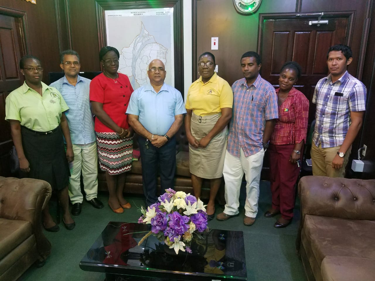 (from Left) Elaine Hamilton, Shameer Shahid, Ann Boston, Regional Chairman Denis Jaikaran, Chairperson, Annesta Douglas, Shameer Arjune, Mavis Harris and Vaughn Solomon