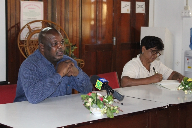 Guyana Power and Light Incorporated (GPL Inc.), Chief Executive Officer, Albert Gordon addressing the councillors seated next to Vice Chairman, Juliet Coonjah.