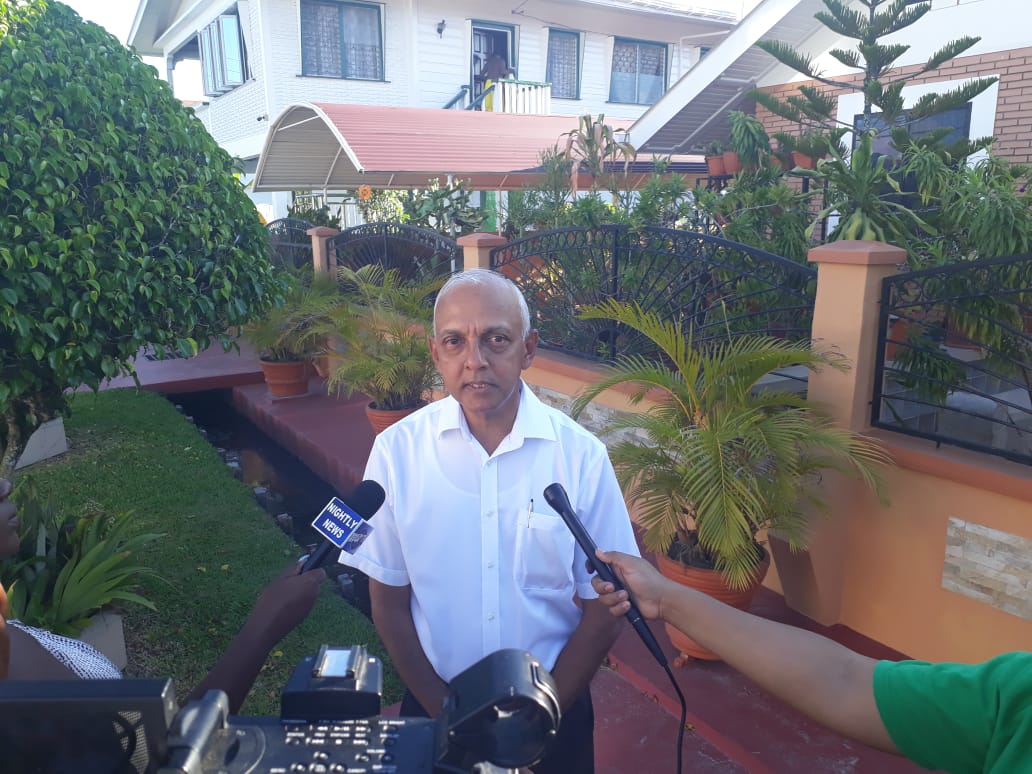 Minister of Communities, Ronald Bulkan speaking to the media after casting his vote at LGE