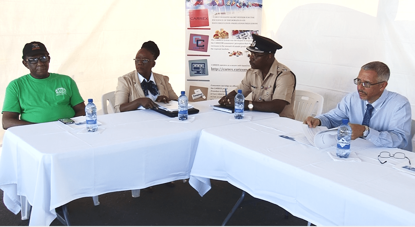 [In the photo, from right] Minister of Business, Dominic Gaskin, Traffic Chief, Linden Isles, Head of Department of Consumers Affairs attached to the Ministry of Business, Muriel Tinnis-Duke and Deputy Chairman of the Guyana National Road Safety Council, Earley Lambert