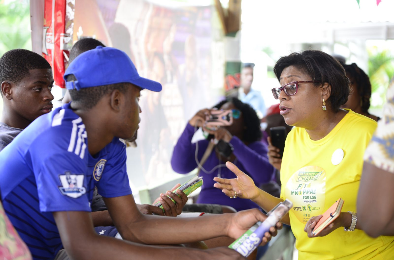 Minister of Public Telecommunications, Catherine Hughes interacting with Linden youth