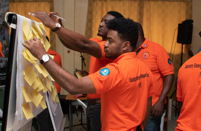 Participants of the Voluntary Emergency Response Team (VERT) engaged during a period of their training session at Camp Madewini, Timehri, this afternoon.