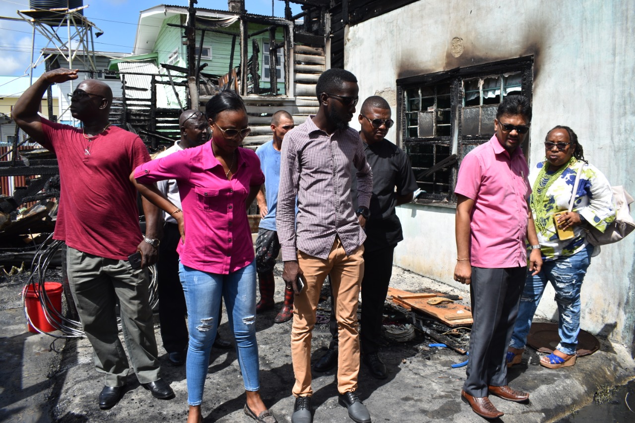 Mayor of Georgetown, His Worship Pandit Ubraj Narine and team visited the fire scene on Friday