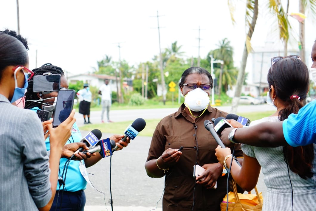Ministerwithin the Ministry of the Presidency with responsibility for Youth Affairs,Simona Broomes speaking with the media (source: Guyana Chronicle)