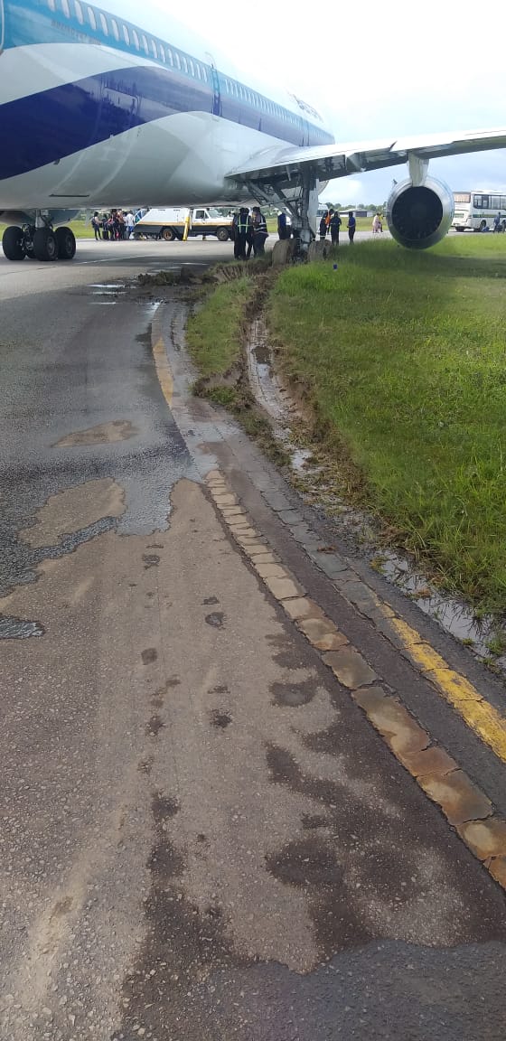 The Eastern Airlines plane after it skidded off the taxiway at the CJIA