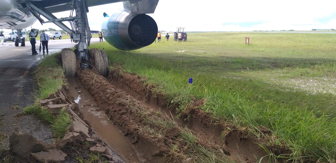 The Eastern Airlines plane after it skidded off the taxiway at the CJIA