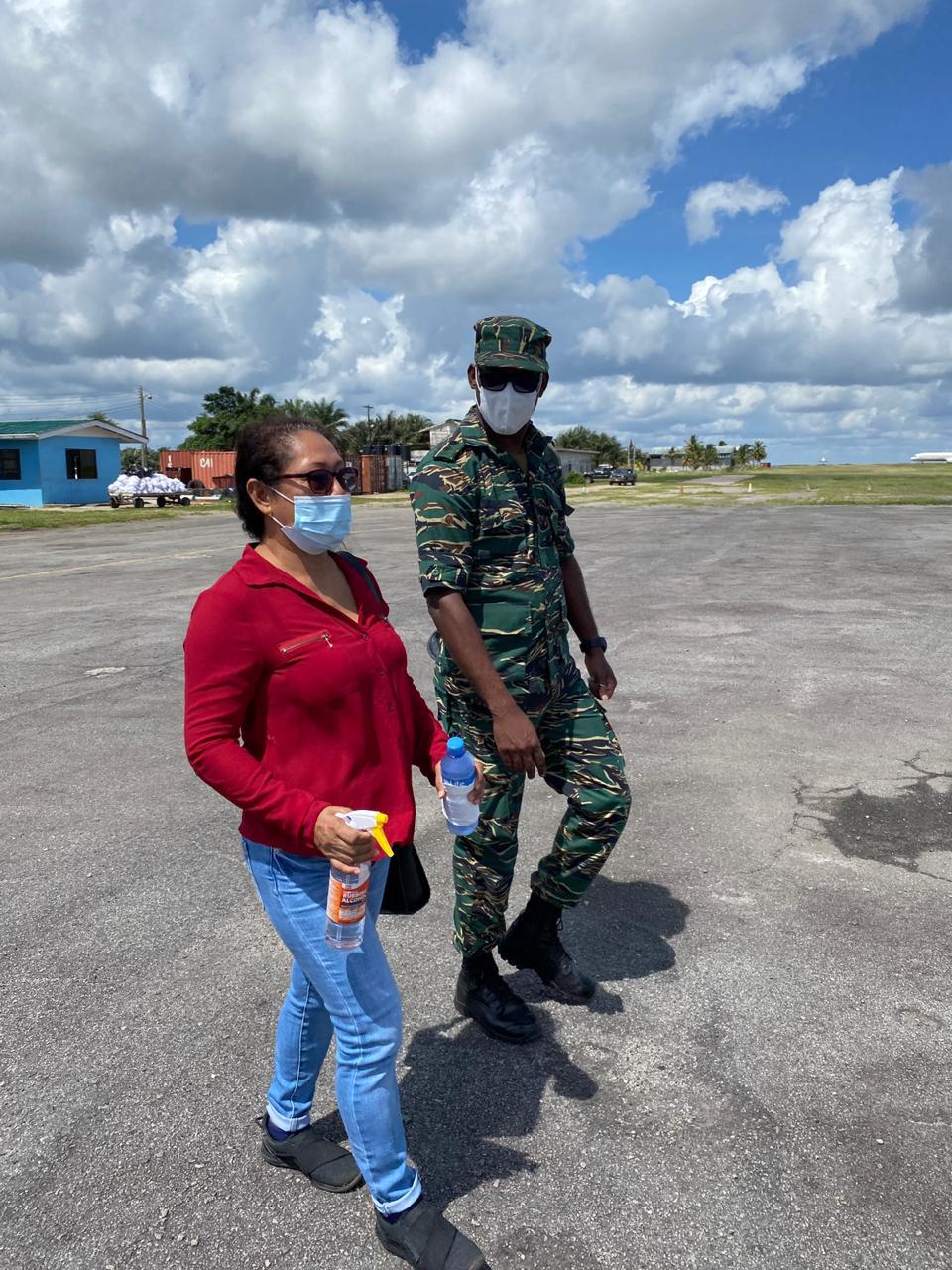 Minister of Local Government and Regional Development, Hon. Nigel Dharamlall, and Minister of Amerindian Affairs Hon. Pauline Sukhai, along with Director-General of the CDC, Lieutenant Colonel, Kester Craig during the visit to Region 9