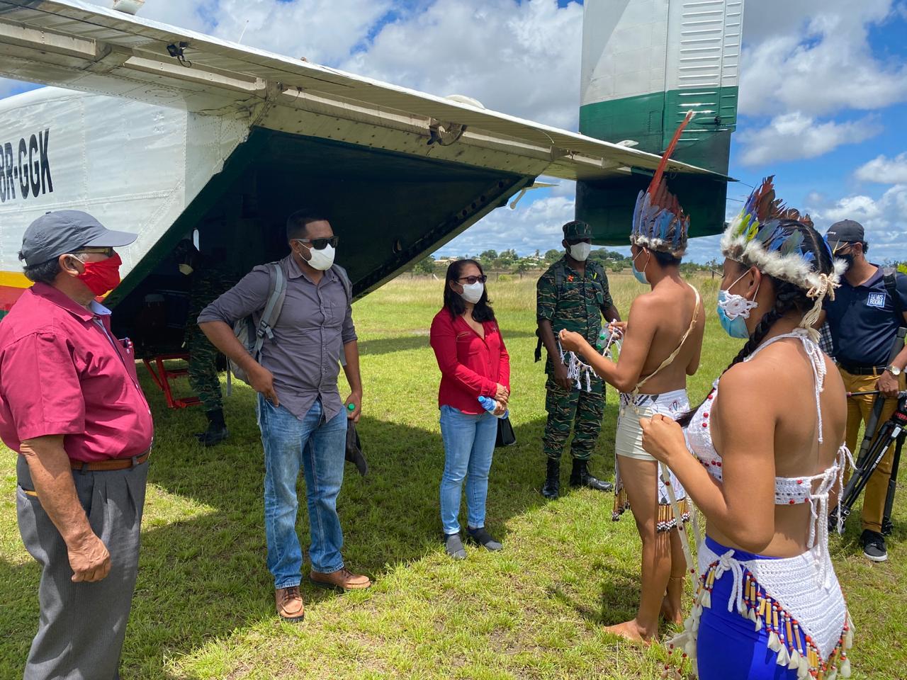 Minister of Local Government and Regional Development, Hon. Nigel Dharamlall, and Minister of Amerindian Affairs Hon. Pauline Sukhai, along with Director-General of the CDC, Lieutenant Colonel, Kester Craig during the visit to Region 9