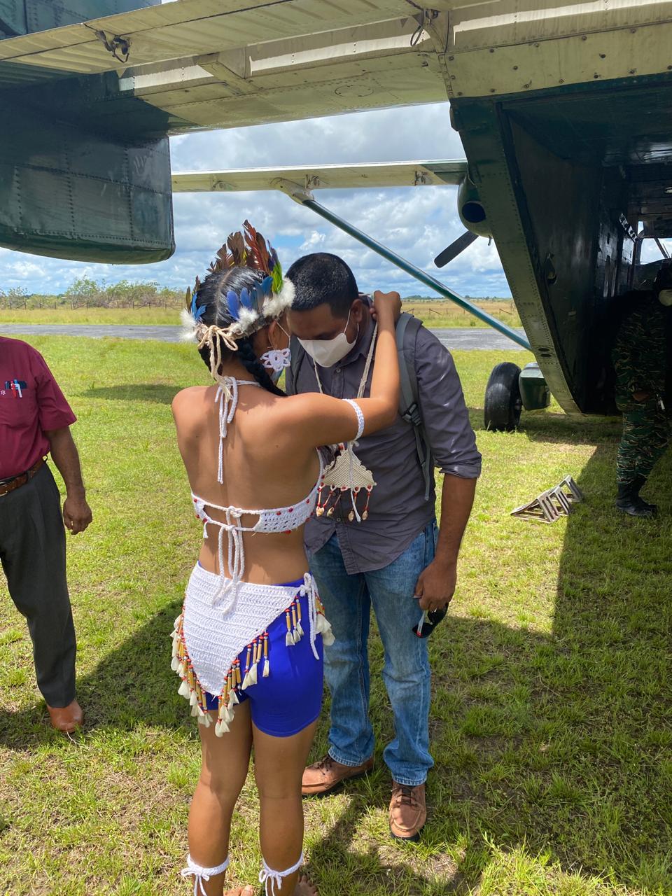 Minister of Local Government and Regional Development, Hon. Nigel Dharamlall, and Minister of Amerindian Affairs Hon. Pauline Sukhai, along with Director-General of the CDC, Lieutenant Colonel, Kester Craig during the visit to Region 9