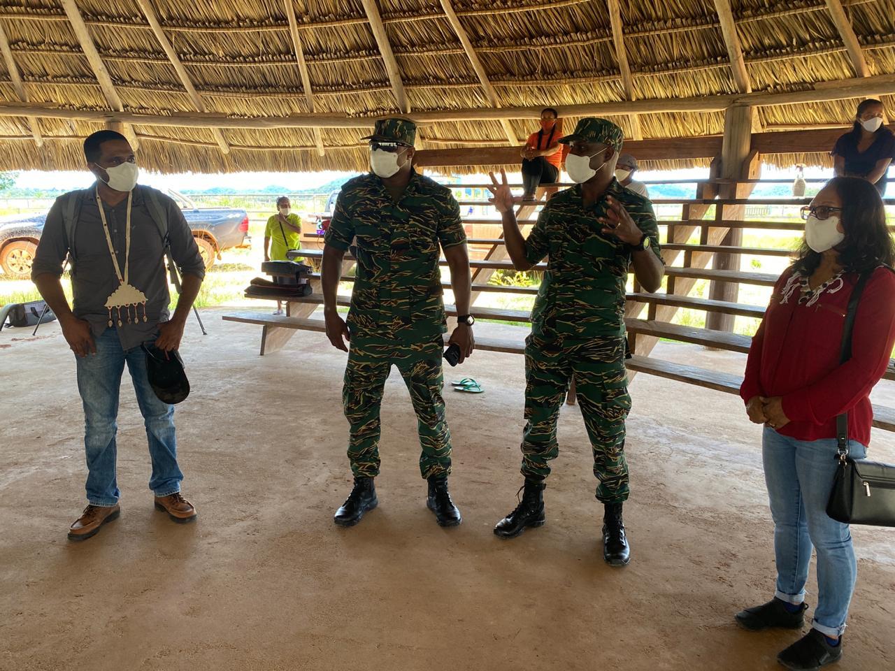 Minister of Local Government and Regional Development, Hon. Nigel Dharamlall, and Minister of Amerindian Affairs Hon. Pauline Sukhai, along with Director-General of the CDC, Lieutenant Colonel, Kester Craig during the visit to Region 9