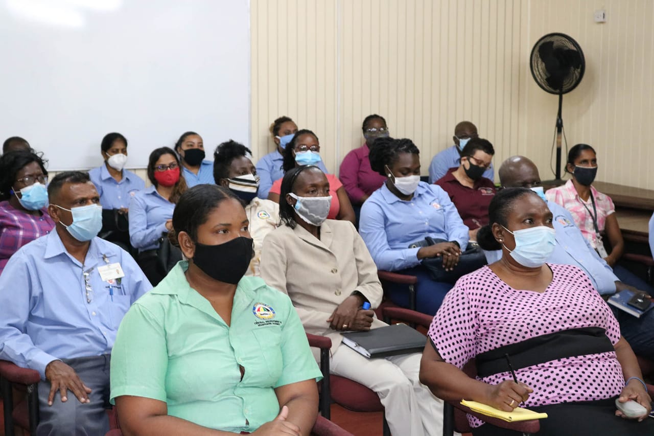 Staff of the Ministry of Labour, during their first meeting with Minister of Labour, Hon. Joseph Hamilton.