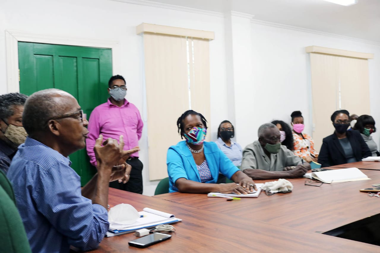 Minister of Labour, Hon. Joseph Hamilton, and staff of the Ministry of Labour, during their first meeting.