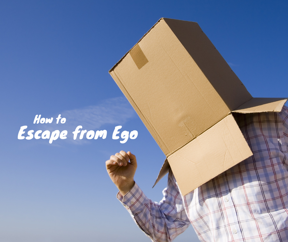 Running figure in checked shirt wearing box on head